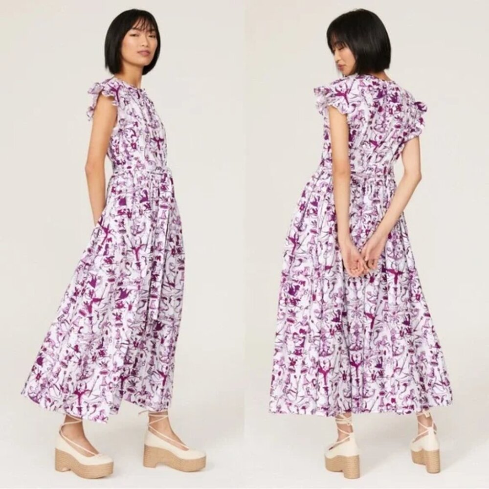 PATOU Voluminous maxi dress in Stories & Tales Print dainty Ruffle sleeve 38 / 6 - Picture 5 of 15